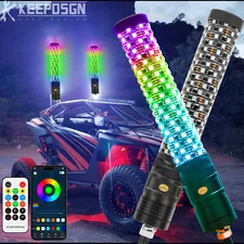 2PCS 2FT Spiral LED Fat Whip Light RGB Chasing Antenna Lighted Whips For UTV ATV