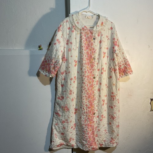vintage saks fifth avenue Night Gown Sleep dress Floral Quilted Nylon Size L - Picture 2 of 13