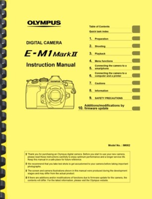 Olympus E-M1 Mark II Mark2 Ver. 3.2 Digital Camera INSTRUCTION USER MANUAL