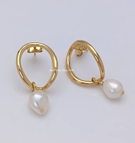New 100% PANDORA Organically Shaped Circle & Baroque Pearl Earrings 263281C01 - Picture 3 of 6