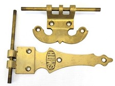 2 Vintage Heavy Duty Solid Brass Ice Box Door Hinges - Marked Smith ~ T231