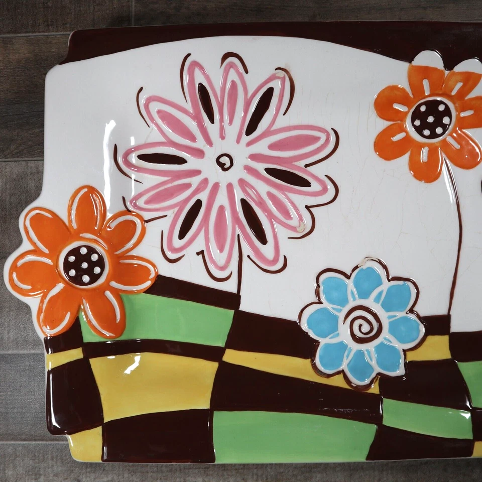 Bella Casa by Ganz Ceramic Pastel Flower Serving Tray Platter Colorful Glazed - Image 2 of 4