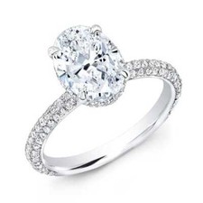 3.85 Ct. Oval Hidden Halo Engagement Ring 3 Row Pave G Color VS2 GIA Certified