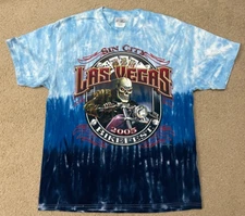 VTG Las Vegas Bike Fest 2005 Sin City T-Shirt L Blue Tie-Dye Motorcycle Skull