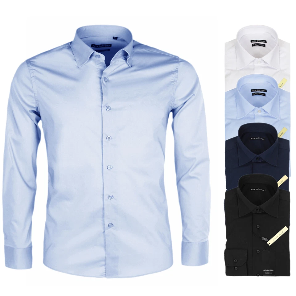 Camicia Uomo Taglie Forti Celeste Bianca Slim 3XL 4XL 5XL 6XL 7XL BIG&TALL VEQUE - Immagine 4 di 4