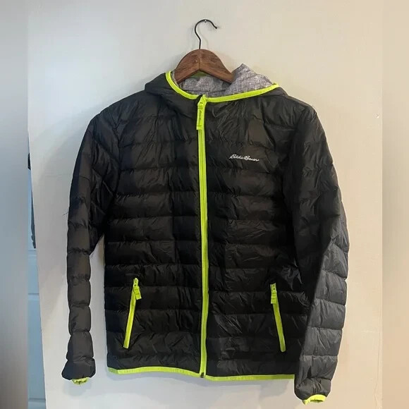 EDDIE BAUER Youth Black Reversible Down Puffer Jacket Size L EDDIE BAUER Youth Black Reversible Down Puffer Jacket Size L