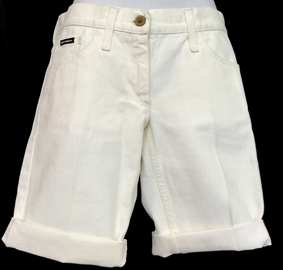 dolce gabbana Bermuda Shorts Off White Cotton Denim Size 38 Xs