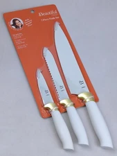 BEAUTIFUL Kitchenware Designed by Drew Barrymore, 3pc White Knife Set, NEW