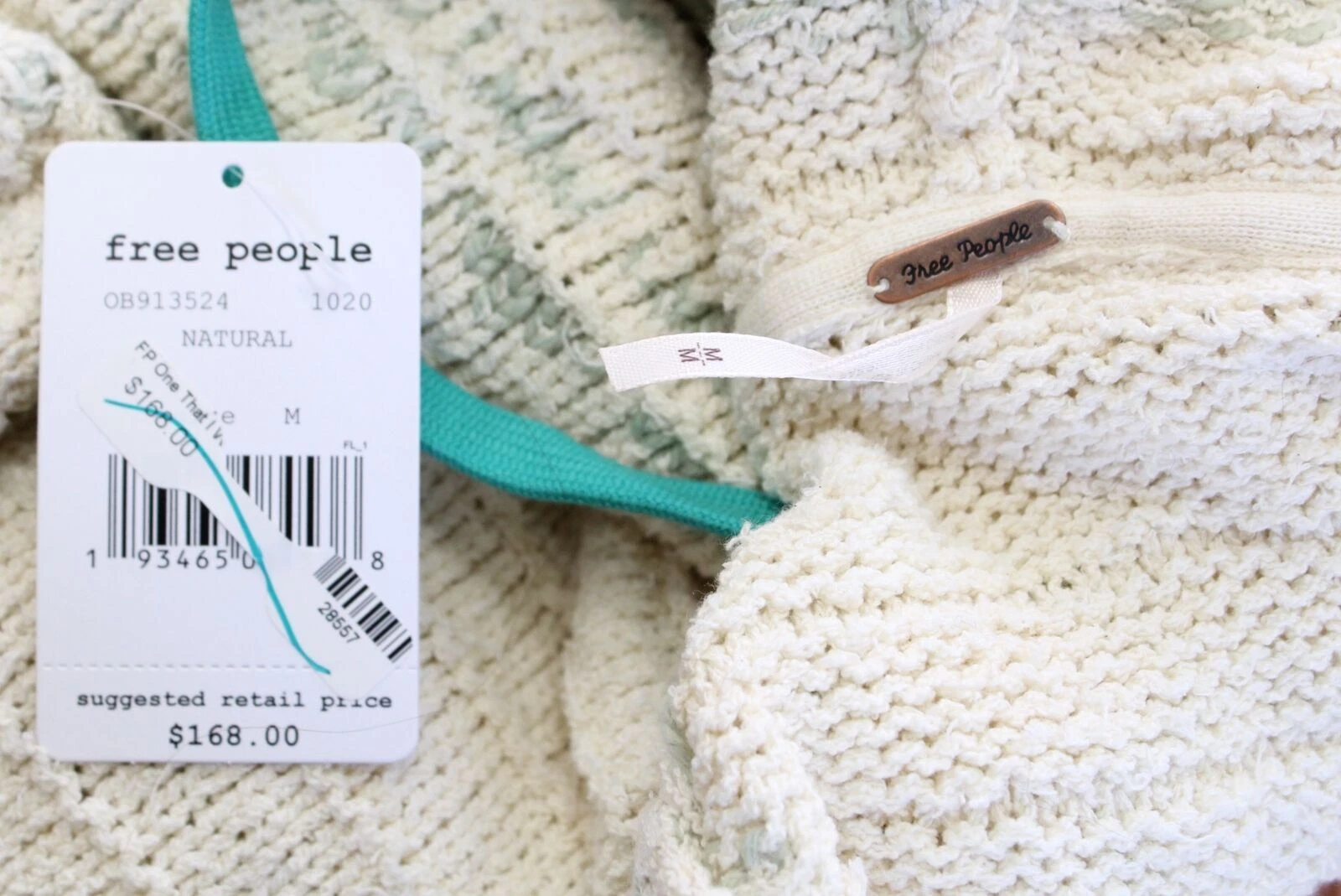 OFF WHITE Maglione con cappuccio all'uncinetto Free People One That I Want nuovo con etichette taglia M