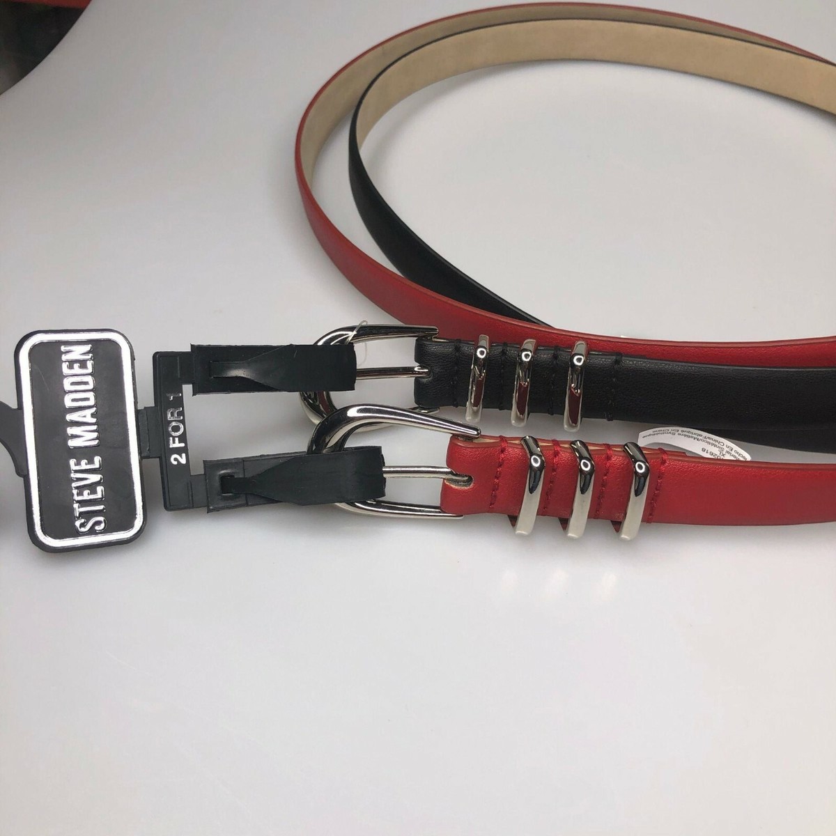 STEVE MADDEN Women\'s Wide Belt Set Of 2 BLK & RED SMALL BNWT 1 SET LEFT Steve Madden Women main image 4