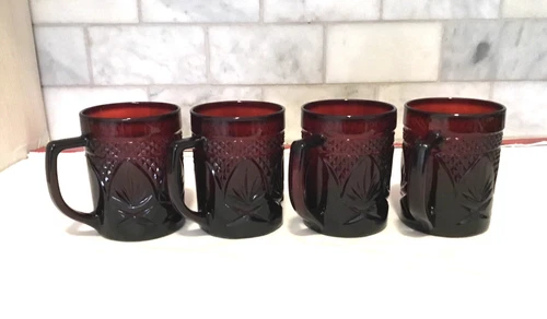 Set of 4 Ruby Red Coffee Cups/Cristal D’Arques Luminary France