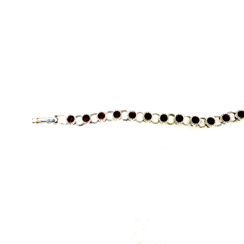 AVON Silver Tone Tennis Bracelet Ruby Red Crystal Rhinestones Fashion Jewelry - Image 2 of 4