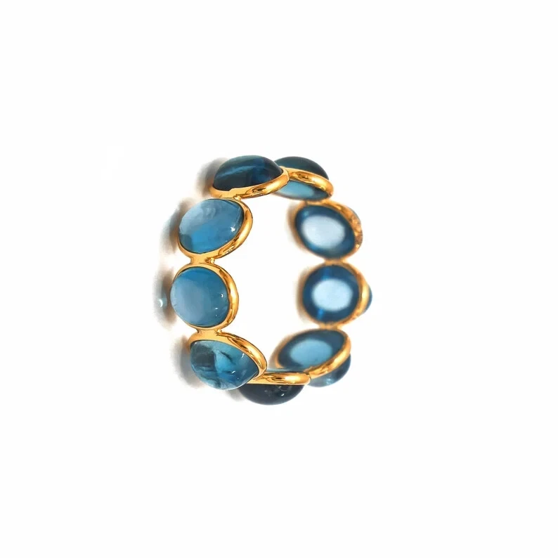 Anillo calcedonia ovalado piedras preciosas chapado en oro plata 925 anillo de eternidad completo Foto 2 de 4