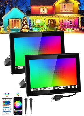 T-SUN RGB Flood Lights Outdoor, 600W Equivalent Color Changing Landscape LED ...