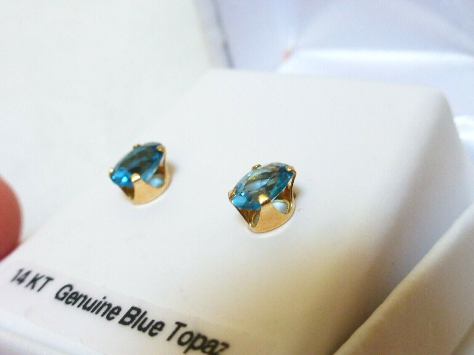 14K SOLID YELLOW GOLD GENUINE BLUE TOPAZ EARRINGS - image 7
