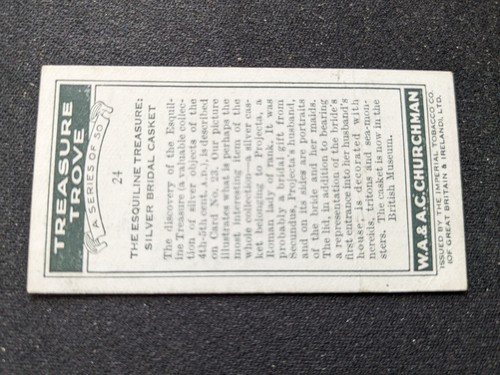 1937 Churchman's Treasure Trove Card # 24 The Esquiline Treasure (EN MUY BUEN ESTADO/EX) - Imagen 2 de 3
