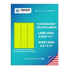 750 Fluorescent Yellow 2.625" x 1" Neon Color Address Labels 30 per sheet