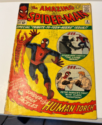 Spiderman 8 1964 key issue1st battle Torch v Spidy