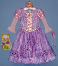 DISNEY RAPUNZEL PRINCESS DRESS-girls 7-8-Necklace-Tiara-hairbow clip w/braid-LOT