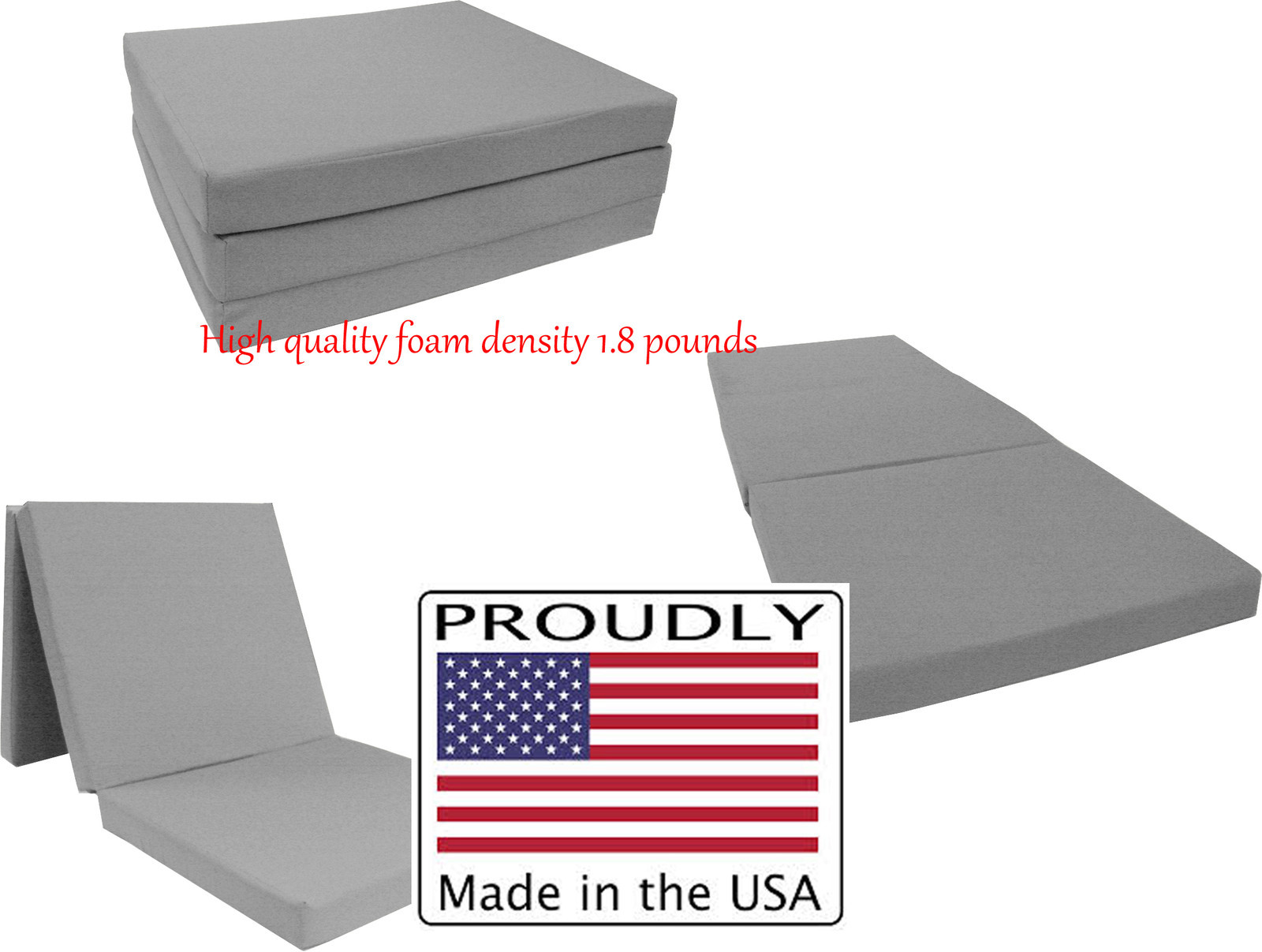 Gray Shikibuton Trifold Foam Bed 3x27x75, Foam Density 1.8 lbs, Studio