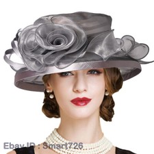 Gray Tea Party Derby Hats for Women Elegant Church Hat Flower Fascinators Cap
