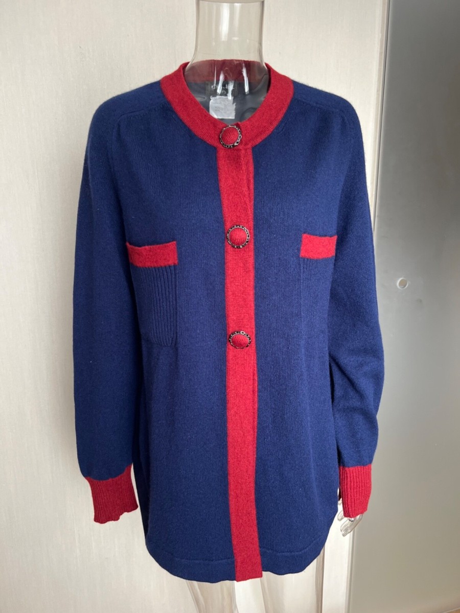 chanel cardigan jacket cashmere blue red 48