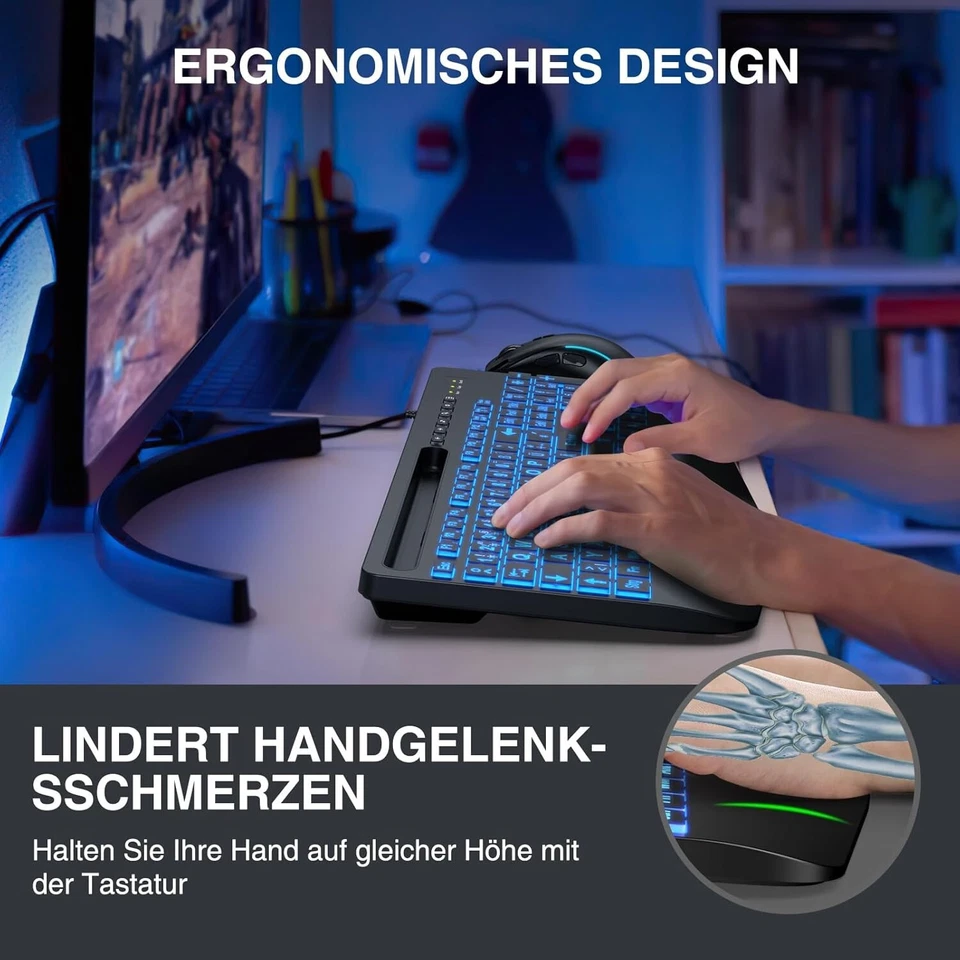 Tastatur Gaming mit Telefonhalter Computer PC Kabelgebunden Ergonomisch B513 - Bild 4 von 4