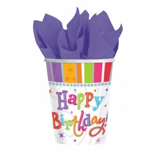 Radiante cumpleaños moderno a rayas brillantes para niños adultos fiesta 9 oz. Tazas de papel - Imagen 1 de 1