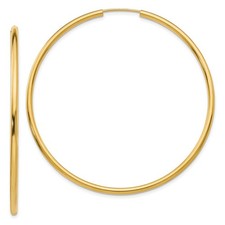 14K Yellow Gold Polished Round Endless 2mm Hoop Earrings L-55 mm, W-55 mm 2.74gm