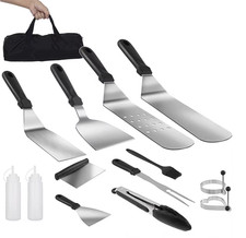Kit Accessoires pour Grill Plancha BBQ 12 Pièces Acier Inoxydable Sac Transport