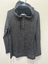 Straight Down Pullover Hoodie Women  s Medium Heathered Black Long Sleeve Henley