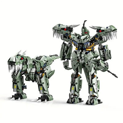 Klemmbausteine Grün Dinosaurier Mecha Krieger 2 in 1 Technik Geschenk Roboter