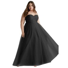 Azazie Roni A-Line Sweetheart Lace & Chiffon Dress Black 12