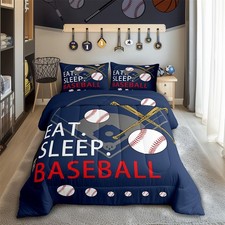 Baseball Gaming Coverlet Set Full Size Navy Blue Comforter Set for Boys Girls...