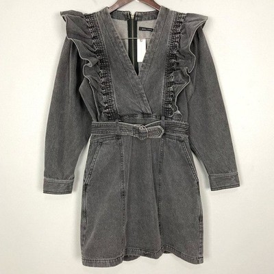 Anthropologie Magali Pascal Denim Mini Dress Women s Size S Ruffled Belted Gray