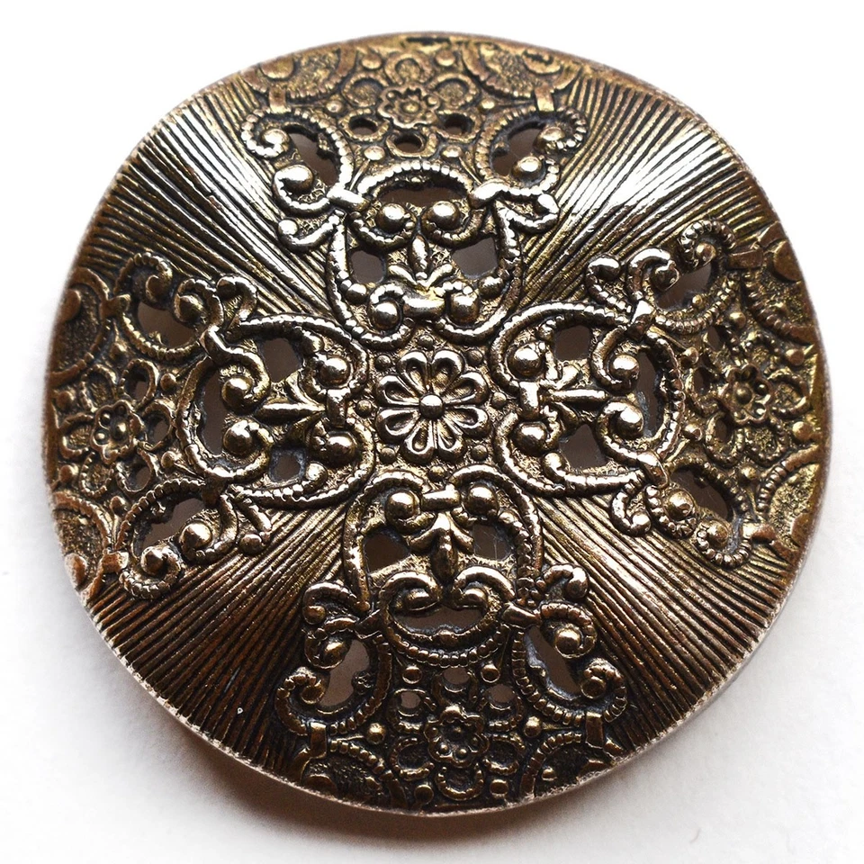 Large Metal Vintage Button Fancy Cross Shaped Pierced Floral 1-3/8” - Image 2 of 4