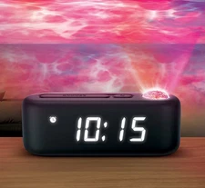 Brookstone Galaxy Projection Alarm Clock Night Light Calming Nature Sounds USB