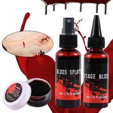 Halloween Fake Blood Spray Makeup Kit Fake Blood Washable for Scar Wound and ...