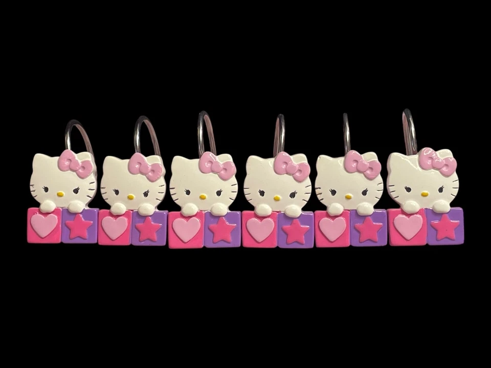 2013 Sanrio Hello Kitty Bathroom Shower Curtain Hooks Set of 12 Kawaii Decor - Image 2 of 4