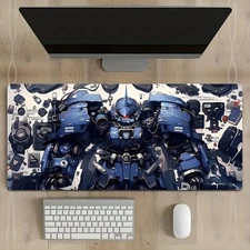 Large Blue Mecha Robot Design Rubber Mouse Pad - Durable Stitched Edges, Non-Sli