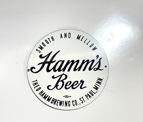 Hamm’s Beer Porcelain Vintage Enamel Sign Theo Hamm Brewing Co Breweriana 6x6