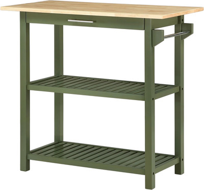 3-Tier Dark Green Kitchen Prep Island with Drawer & Serving Station