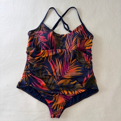 Time & Tru Swim Suit Womens Plus Size 3X Ruched Slimming Cross Strap Molded Cups