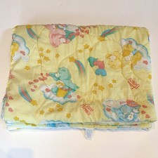 Vtg 1983 Care Bears Baby Quilted Crib Blanket Comforter Curity Pastel Yellow