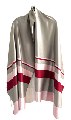 Giorgio Armani Silk Twill Scarf Wrap 82'' x 28'' + Fringe Taupe Pink Dark Red Vtg
