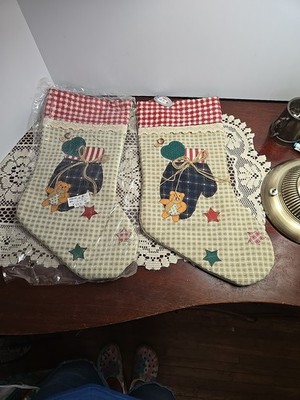 Vintage Delton Products Christmas Stocking Stitched Applique Bear Mitten Buttons