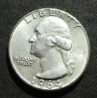 OLD SILVER 1/4 DOLLAR 1964 "WASHINGTON QUARTER" USA PHILADELPHIA MINT