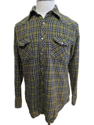 Wrangler L Westernhemd Flanell grün kariert Druckknöpfe