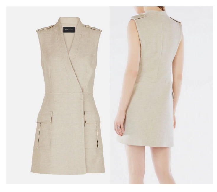 NUEVO CON ETIQUETAS BCBGMAXAZRIA Justin Chaleco a Medida Sin Mangas Mini Vestido Duna Beige Talla S Foto 2 de 4