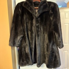Vintage 1970s 1980s Faux Fur Coat Jacket Black Made In USA Mob Wife Glam